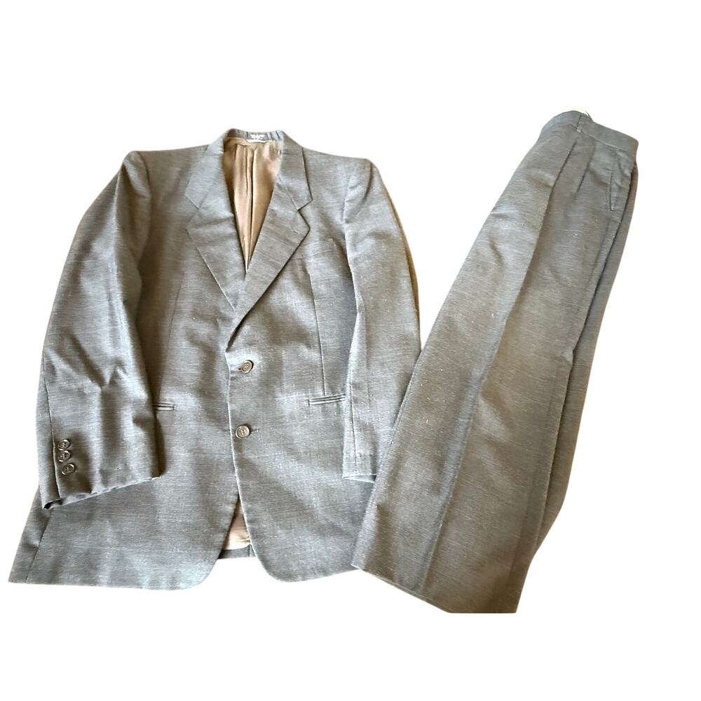 Vtg Jones New York Men Wool Pant Suit 42R Gray Professional Business Office Work